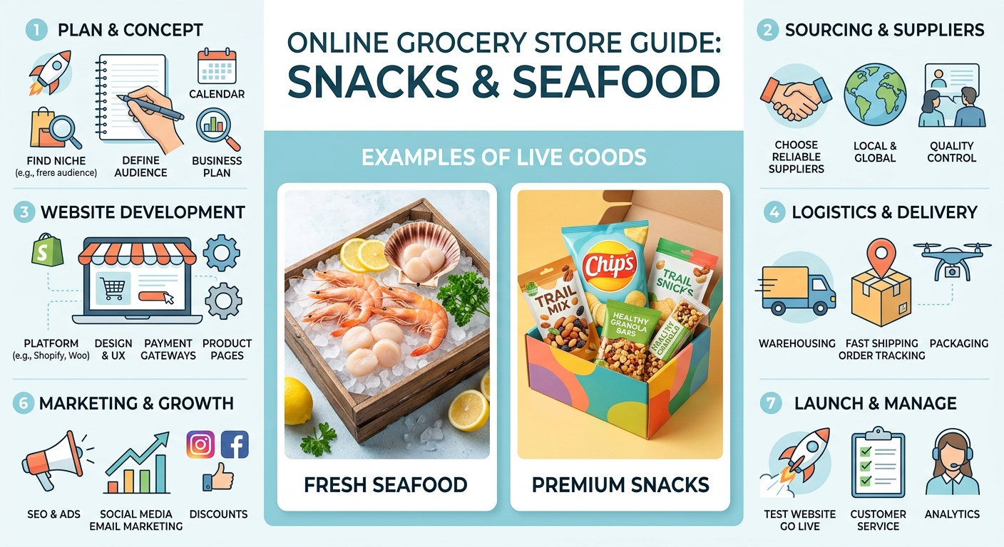 How to create an online snack and seafood store — full guide