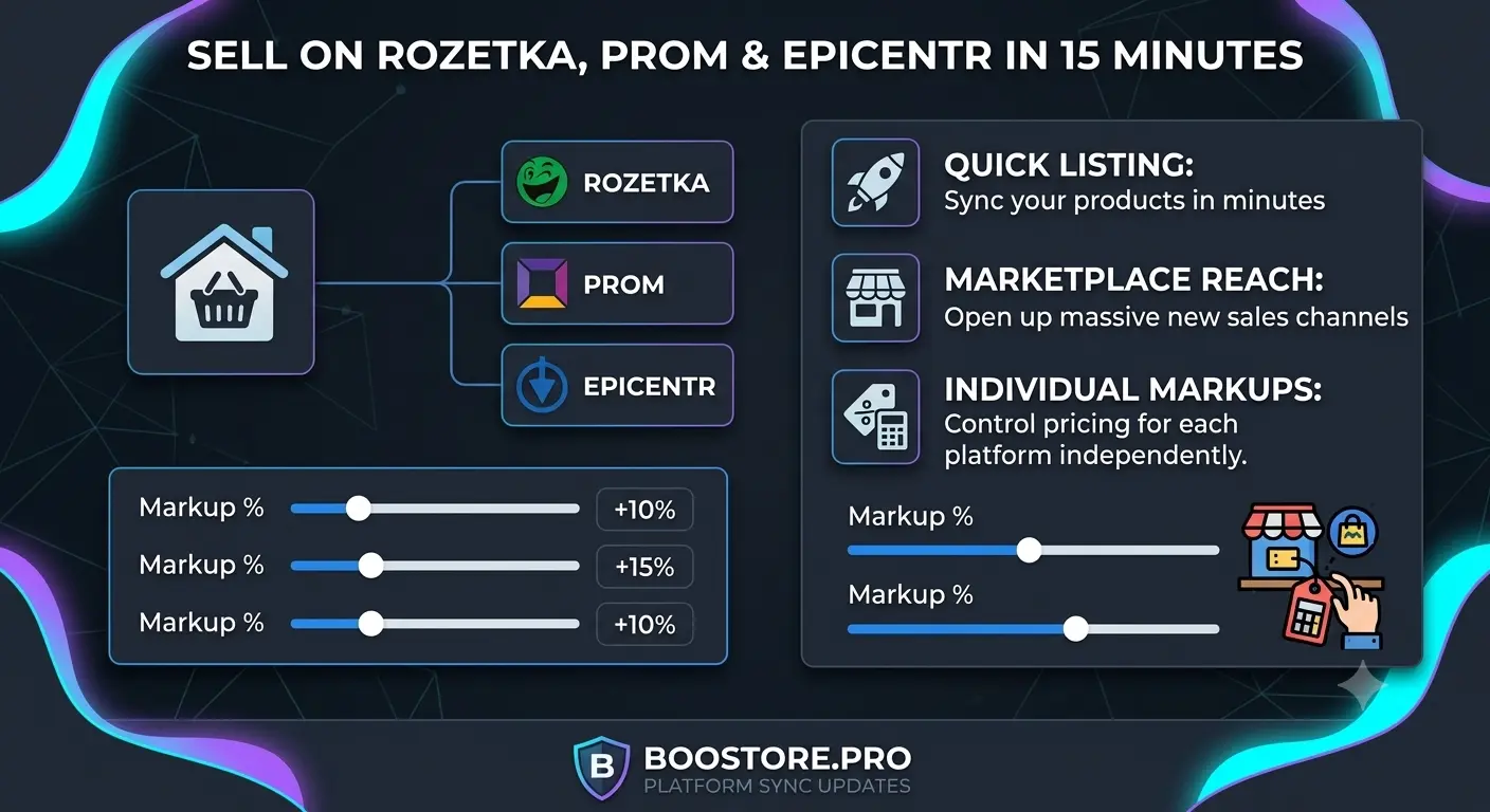 Product export to Rozetka, Prom and Epicentr via BooStore